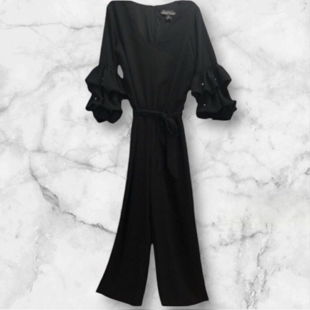 ✨BADGLEY MISCHKA✨ Rhinestone Balloon Sleeve Jumpsuit - [Medium, Black]